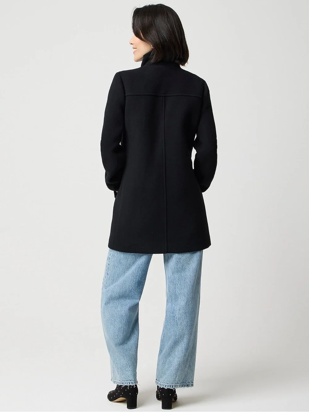 Petite city coat with button neck